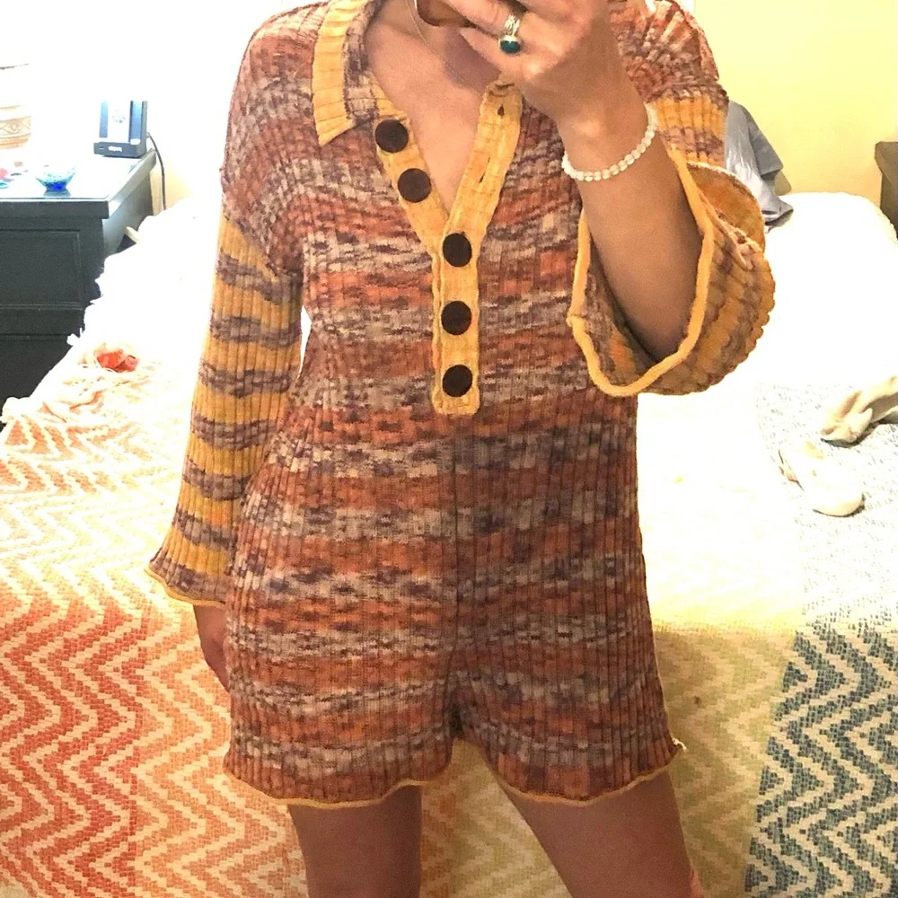 Free People Wendy Ribbed Romper in Sunset